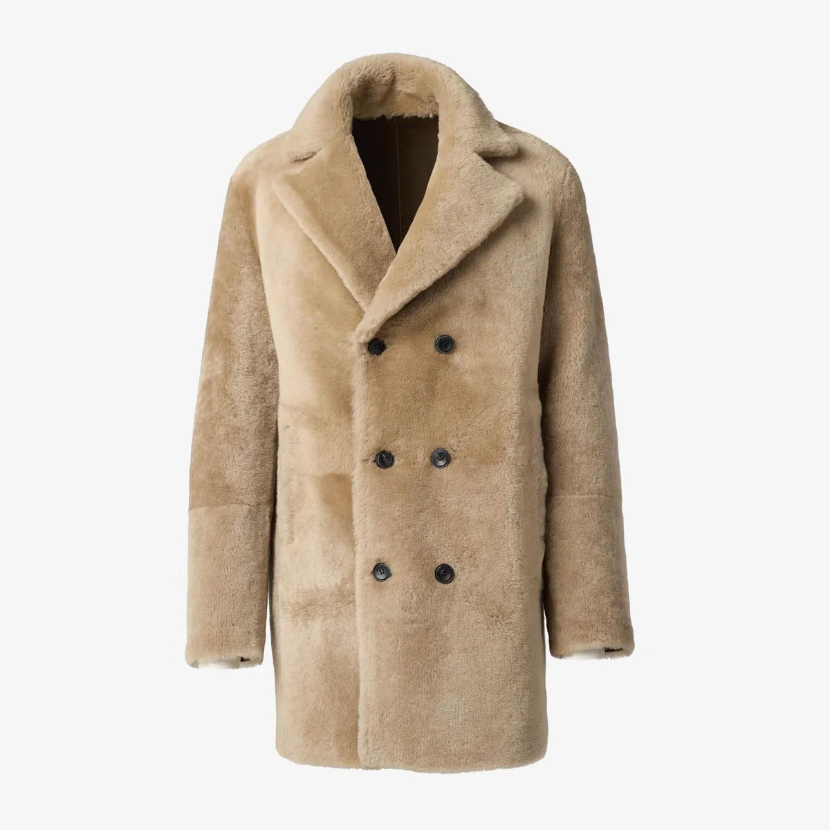 Double Breasted Shearling Coat - Brown