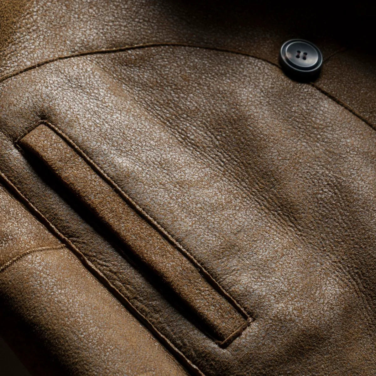 Double Breasted Shearling Coat - Brown