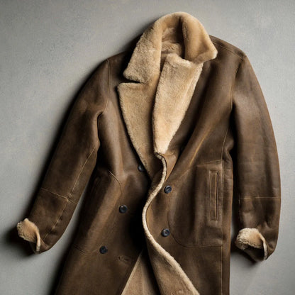 Double Breasted Shearling Coat - Brown