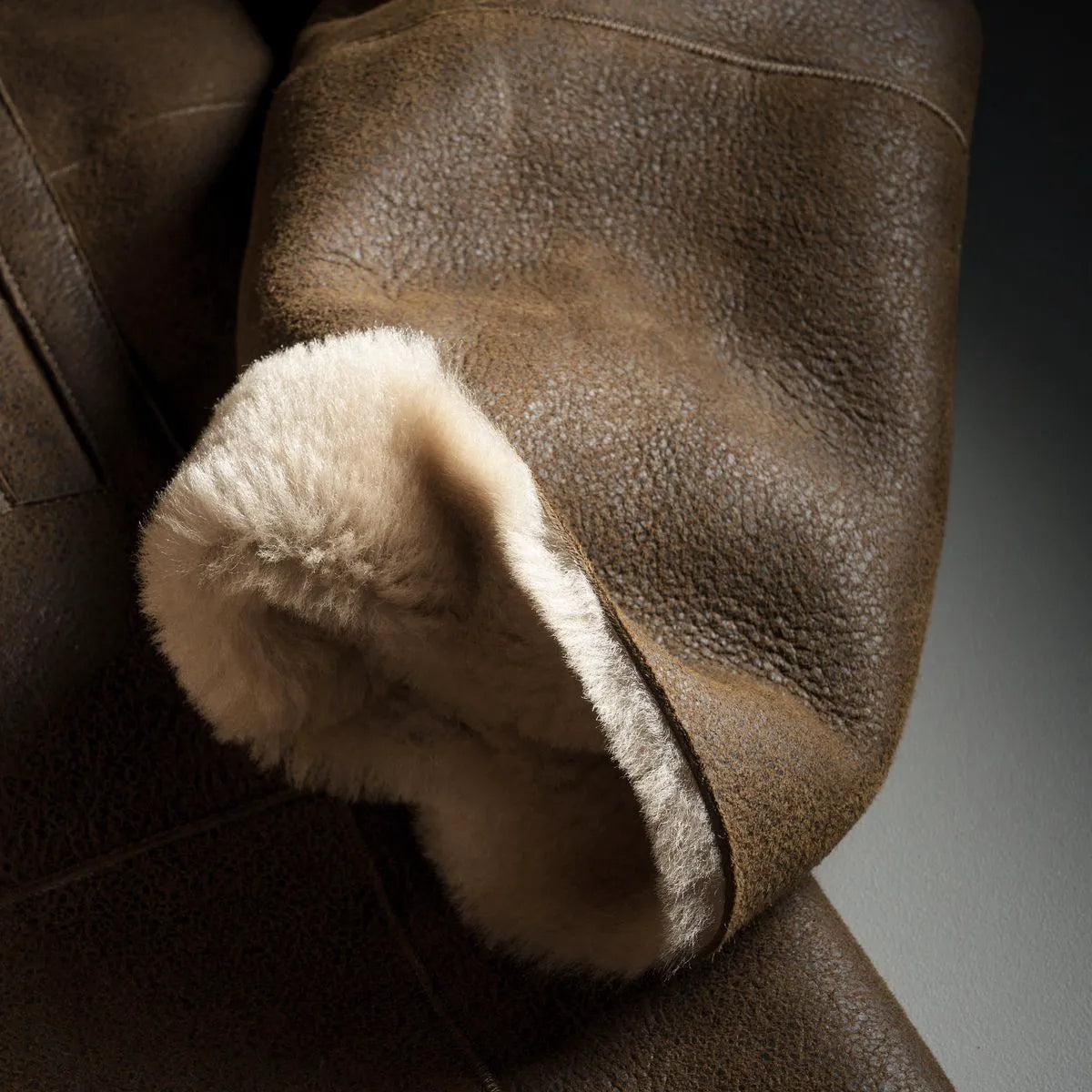 Double Breasted Shearling Coat - Brown