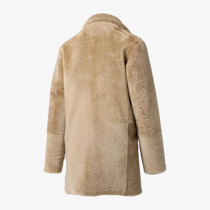 Double Breasted Shearling Coat - Brown