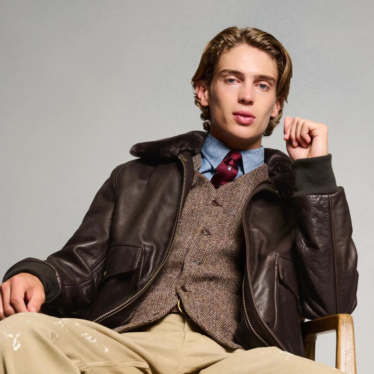Schott® N.Y.C. x Allen Edmonds Leather Bomber Jacket - Brown Leather