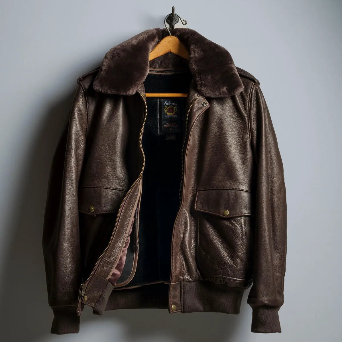 Schott® N.Y.C. x Allen Edmonds Leather Bomber Jacket - Brown Leather