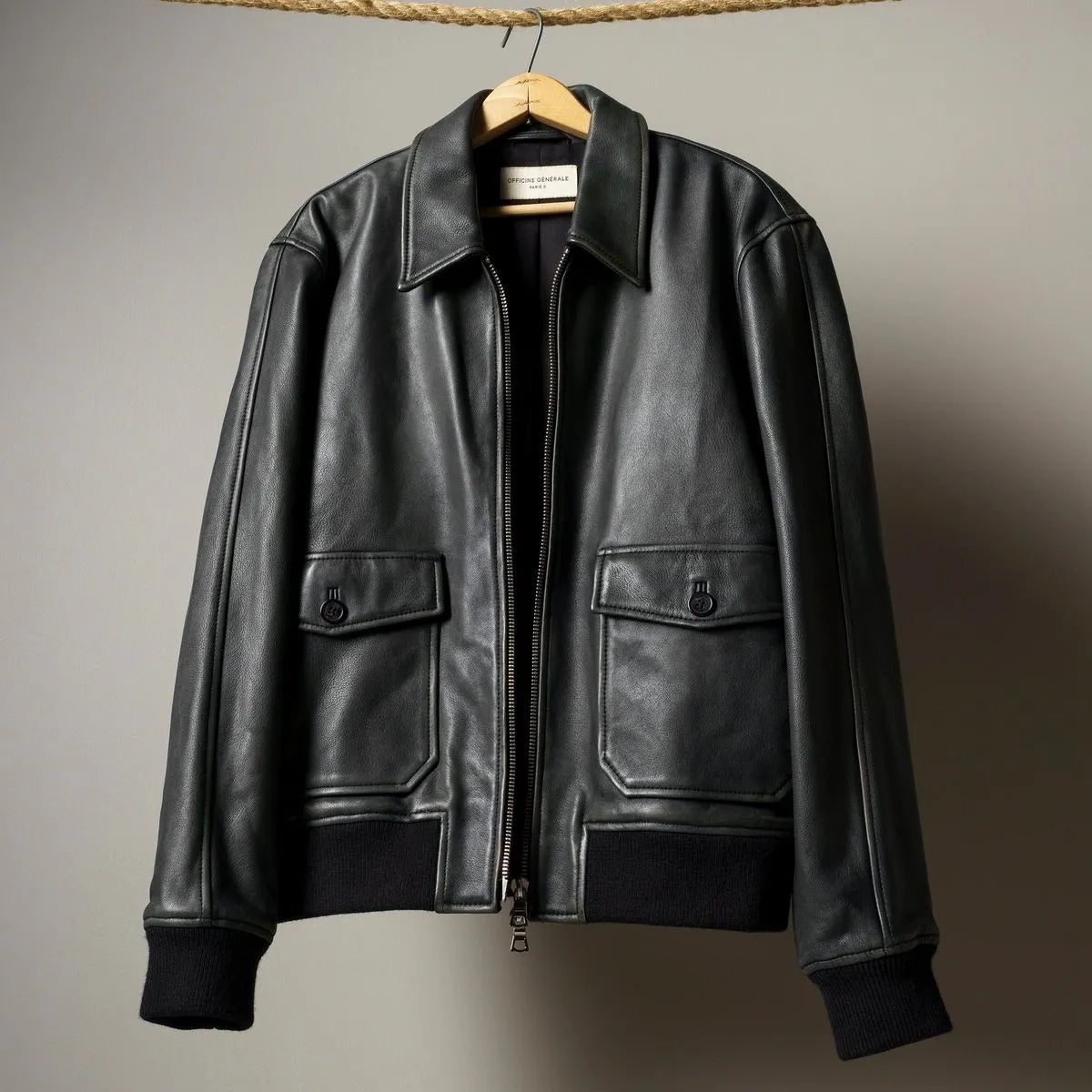 Officine Générale Cesario Lamb Leather Jacket - Black