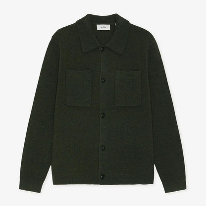 Les Deux Milano Knit Overshirt Sweater - Olive Wool Knit